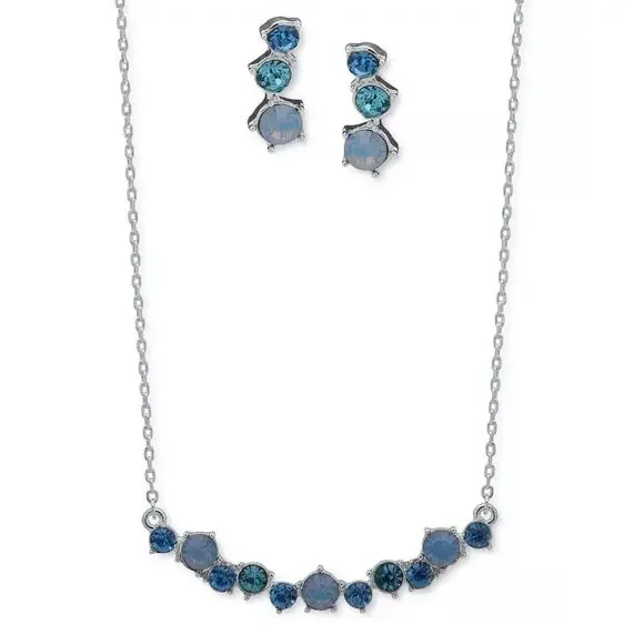 Anne Klein Silver Tone Crystal Necklace Earrings (2pc Set) Trendy Fashion Style - Picture 5 of 7